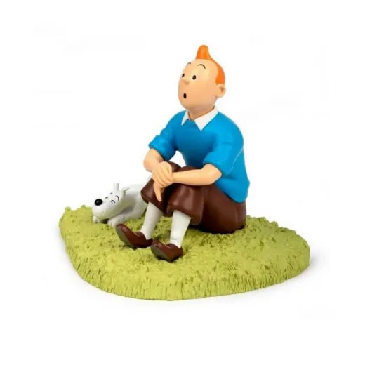 Tim Und Struppi Resin Statue - Tim Und Struppi Sitzen Im Gras